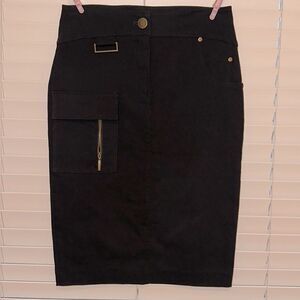 Pingpong 8 Black Stretch Pencil Skirt with Brass Colored Studs